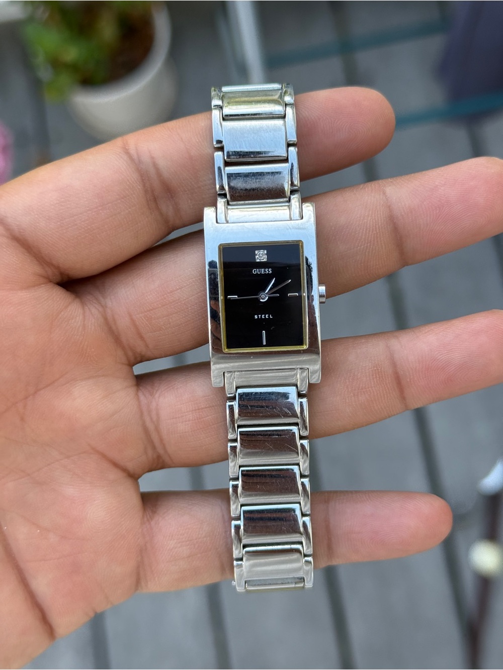 GUESS vintage Silver Bracelet Watch with Black Dial Womens Watch
